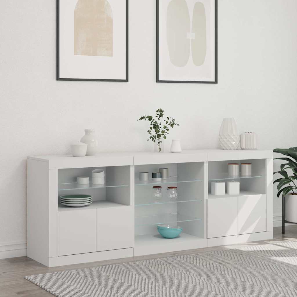 Sideboard mit LED-Leuchten Weiß 181,5x37x67 cm